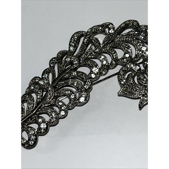 Vintage Kenneth J Lane KJL Diamanté Rhinestone Feather Plume Silver Tone Brooch - Picture 2 of 7